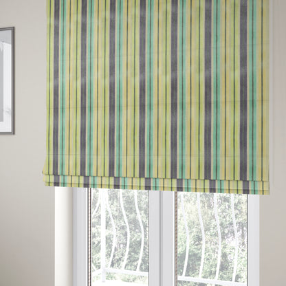 Ziani Cut Velvet Fabric In Striped Pattern Winter Yellow Teal Purple Grey Colour JO-184 - Roman Blinds