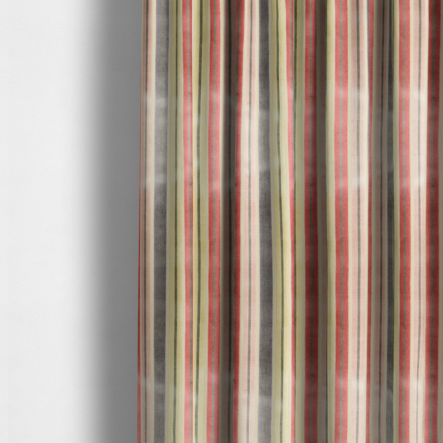 Ziani Cut Velvet Fabric In Striped Pattern Spring Red Purple Pink Grey Colour JO-185 - Made To Measure Curtains