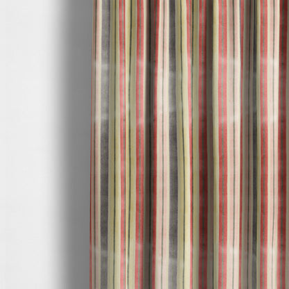 Ziani Cut Velvet Fabric In Striped Pattern Spring Red Purple Pink Grey Colour JO-185 - Made To Measure Curtains