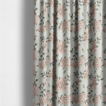 Floral Pattern Chenille Fabric In White Pink Colour JO-186 - Made To Measure Curtains