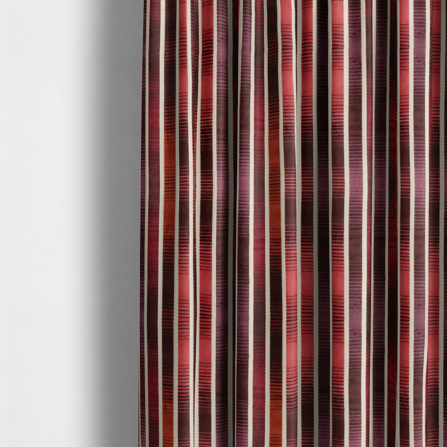 Ziani Designer Faded Striped Velvet Soft Pattern In Vibrant Purple Red Pink Orange Colour JO-189 - Made To Measure Curtains