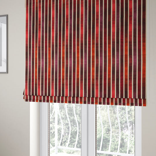 Ziani Designer Faded Striped Velvet Soft Pattern In Vibrant Purple Red Pink Orange Colour JO-189 - Roman Blinds