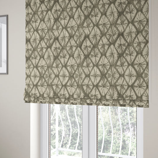 Geometric Stone Design Cream Grey Colour Chenille Upholstery Fabric JO-19 - Roman Blinds