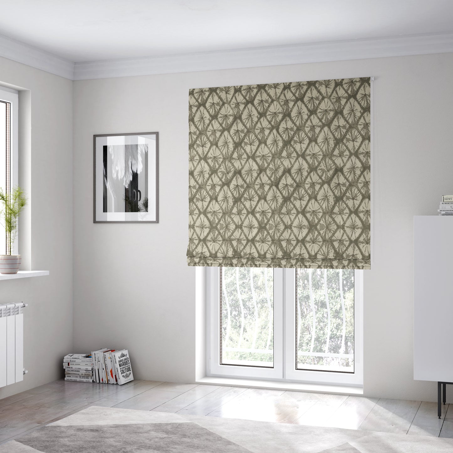 Geometric Stone Design Cream Grey Colour Chenille Upholstery Fabric JO-19 - Roman Blinds