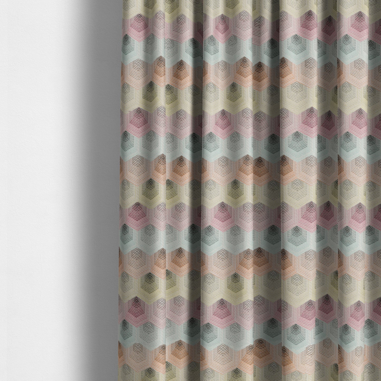 Carnival Living Fabric Collection Multi Colour Faded Hexagon Shape Pattern Upholstery Curtains Fabric JO-193 - Made To Measure Curtains