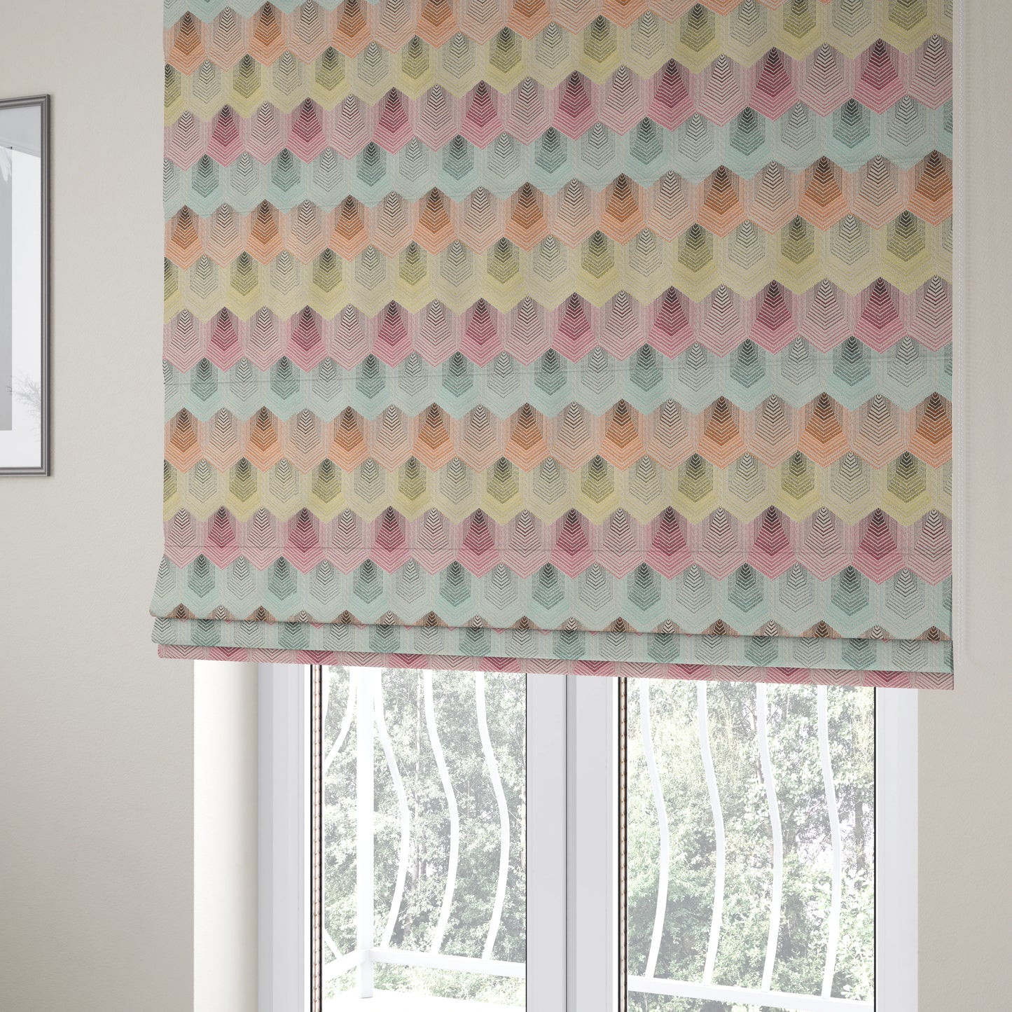 Carnival Living Fabric Collection Multi Colour Faded Hexagon Shape Pattern Upholstery Curtains Fabric JO-193 - Roman Blinds