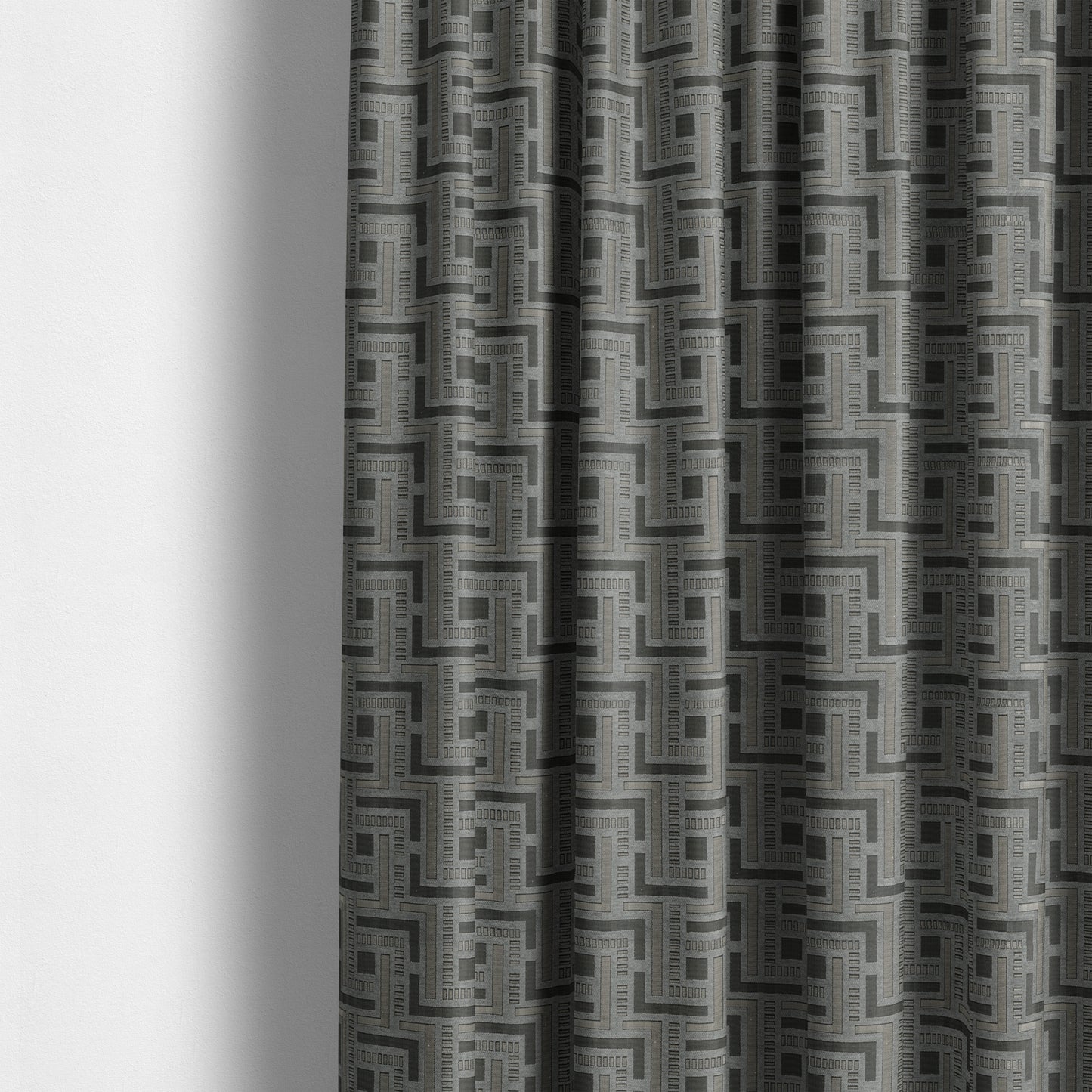 Vegas Silver Grey Shine Effect Geometric Maze Pattern Soft Chenille Upholstery Fabric JO-197 - Made To Measure Curtains