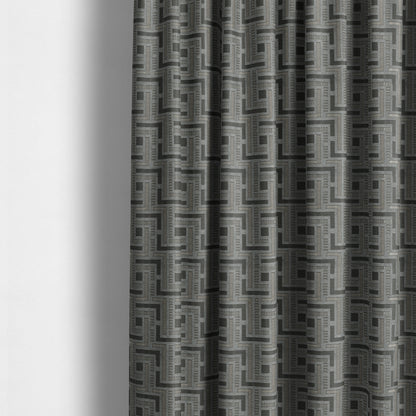 Vegas Silver Grey Shine Effect Geometric Maze Pattern Soft Chenille Upholstery Fabric JO-197 - Made To Measure Curtains