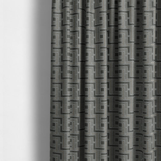 Vegas Silver Grey Shine Effect Geometric Maze Pattern Soft Chenille Upholstery Fabric JO-197 - Made To Measure Curtains