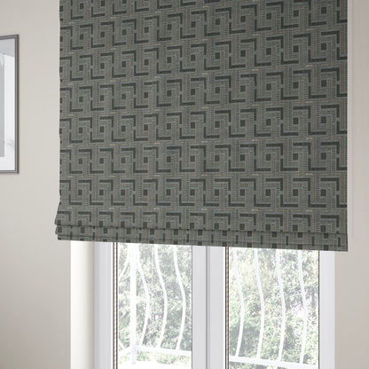 Vegas Silver Grey Shine Effect Geometric Maze Pattern Soft Chenille Upholstery Fabric JO-197 - Roman Blinds