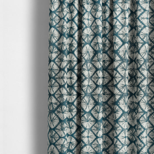 Geometric Stone Design Cream Blue Colour Chenille Upholstery Fabric JO-20 - Made To Measure Curtains