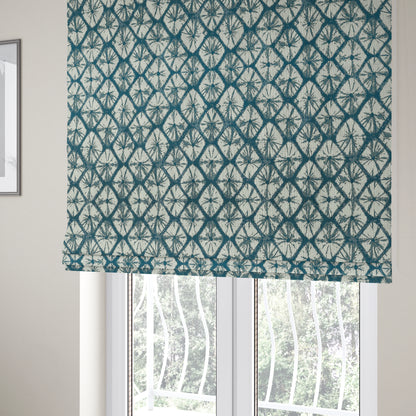 Geometric Stone Design Cream Blue Colour Chenille Upholstery Fabric JO-20 - Roman Blinds