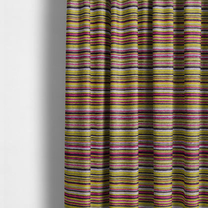 Soft Feel Railroaded Design Candy Multi Coloured Chenille Upholstery Fabric JO-200 - Made To Measure Curtains