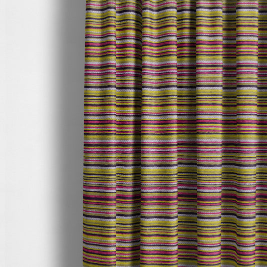 Soft Feel Railroaded Design Candy Multi Coloured Chenille Upholstery Fabric JO-200 - Made To Measure Curtains