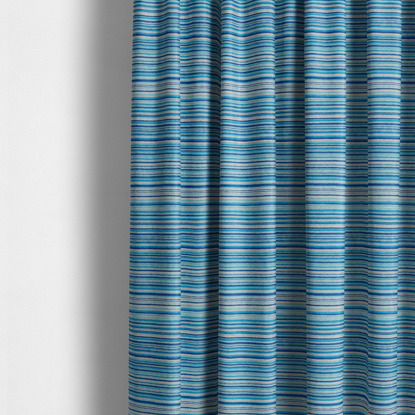 Soft Feel Railroaded Design Blue Colour Chenille Upholstery Fabric JO-201 - Made To Measure Curtains