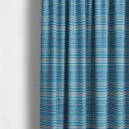 Soft Feel Railroaded Design Blue Colour Chenille Upholstery Fabric JO-201 - Made To Measure Curtains