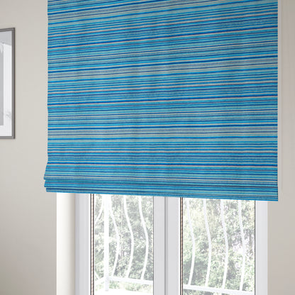 Soft Feel Railroaded Design Blue Colour Chenille Upholstery Fabric JO-201 - Roman Blinds