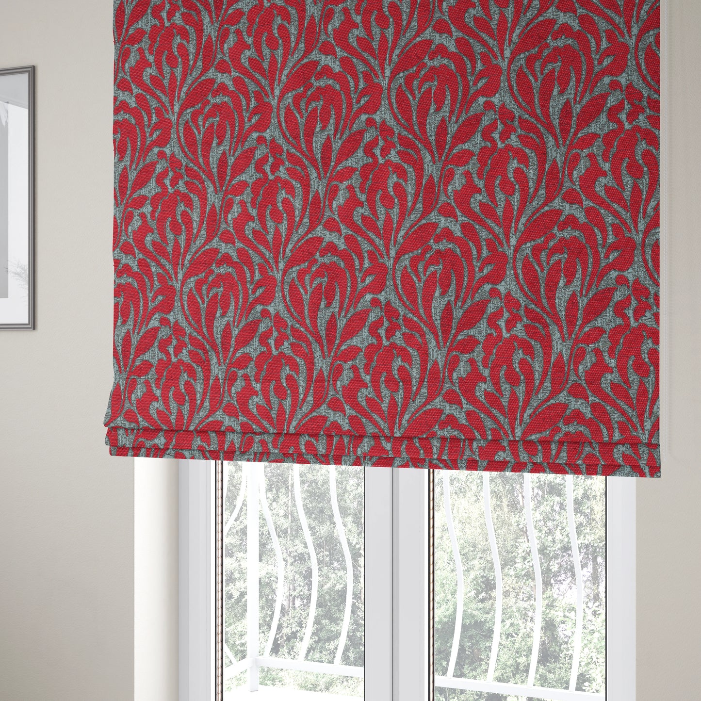 Renieri Fabric Collection Red Brown Floral Inspired Pattern Soft Chenille Upholstery Fabric JO-202 - Roman Blinds