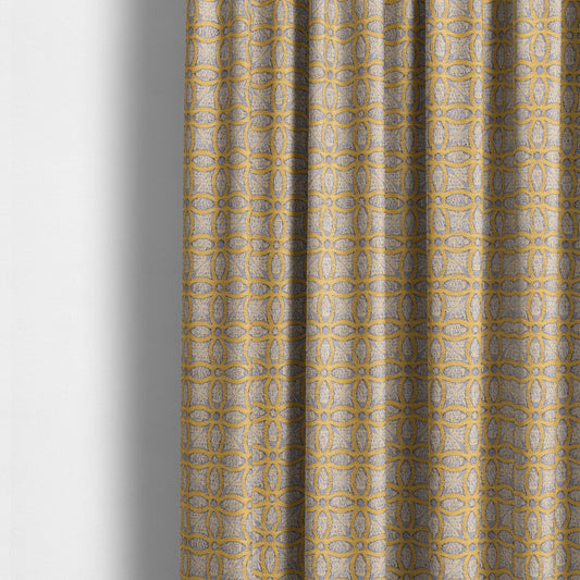 Renieri Fabric Collection Yellow Medallion Inspired Geometric Pattern Soft Chenille Upholstery Fabric JO-203 - Made To Measure Curtains