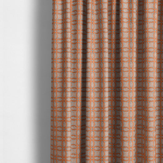 Renieri Fabric Collection Orange Medallion Inspired Geometric Pattern Soft Chenille Upholstery Fabric JO-204 - Made To Measure Curtains