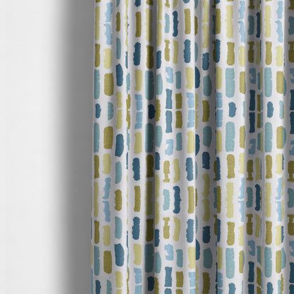 White Green Blue Colours Paint Strokes Inspired Pattern Soft Chenille Upholstery Fabric JO-206 - Made To Measure Curtains