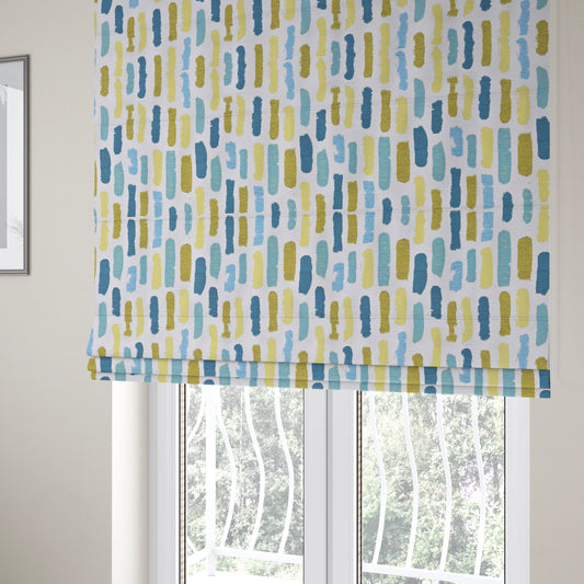 White Green Blue Colours Paint Strokes Inspired Pattern Soft Chenille Upholstery Fabric JO-206 - Roman Blinds