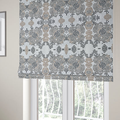 Reminiscence Floral Collection Brown Natural Colours Geometric Pattern Chenille Upholstery Fabric JO-207 - Roman Blinds