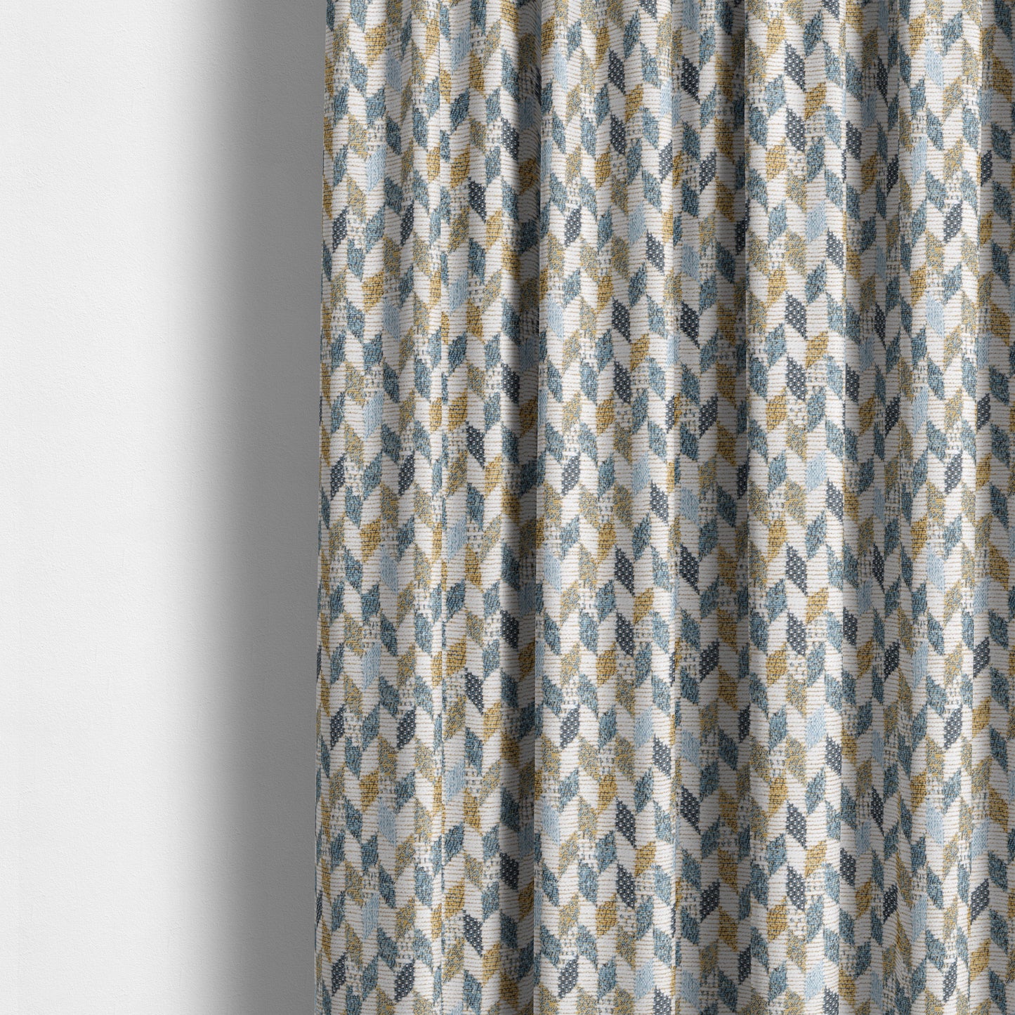 Yellow Blue White Small Geometric Pattern Soft Chenille Upholstery Fabric JO-208 - Made To Measure Curtains