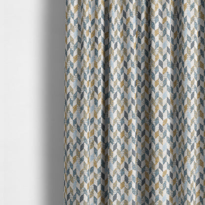 Yellow Blue White Small Geometric Pattern Soft Chenille Upholstery Fabric JO-208 - Made To Measure Curtains