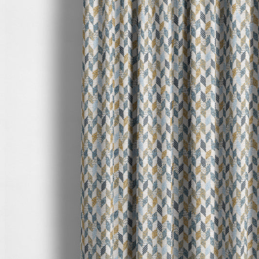 Yellow Blue White Small Geometric Pattern Soft Chenille Upholstery Fabric JO-208 - Made To Measure Curtains