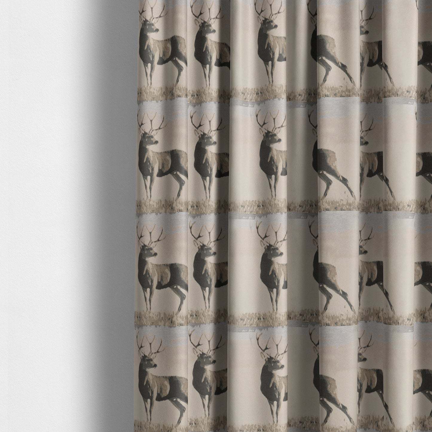 Beige Brown Colour Full Body Stag Animal In Scenery Pattern Soft Chenille Upholstery Fabric JO-209 - Made To Measure Curtains