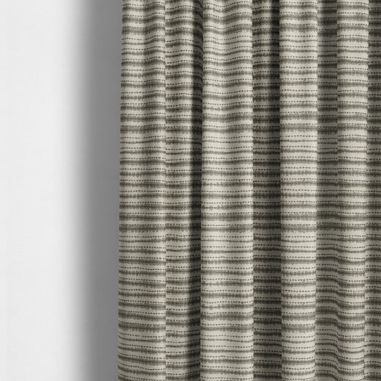 Designer Striped Pattern Cream Grey Colour Chenille Upholstery Fabric JO-21 - Made To Measure Curtains