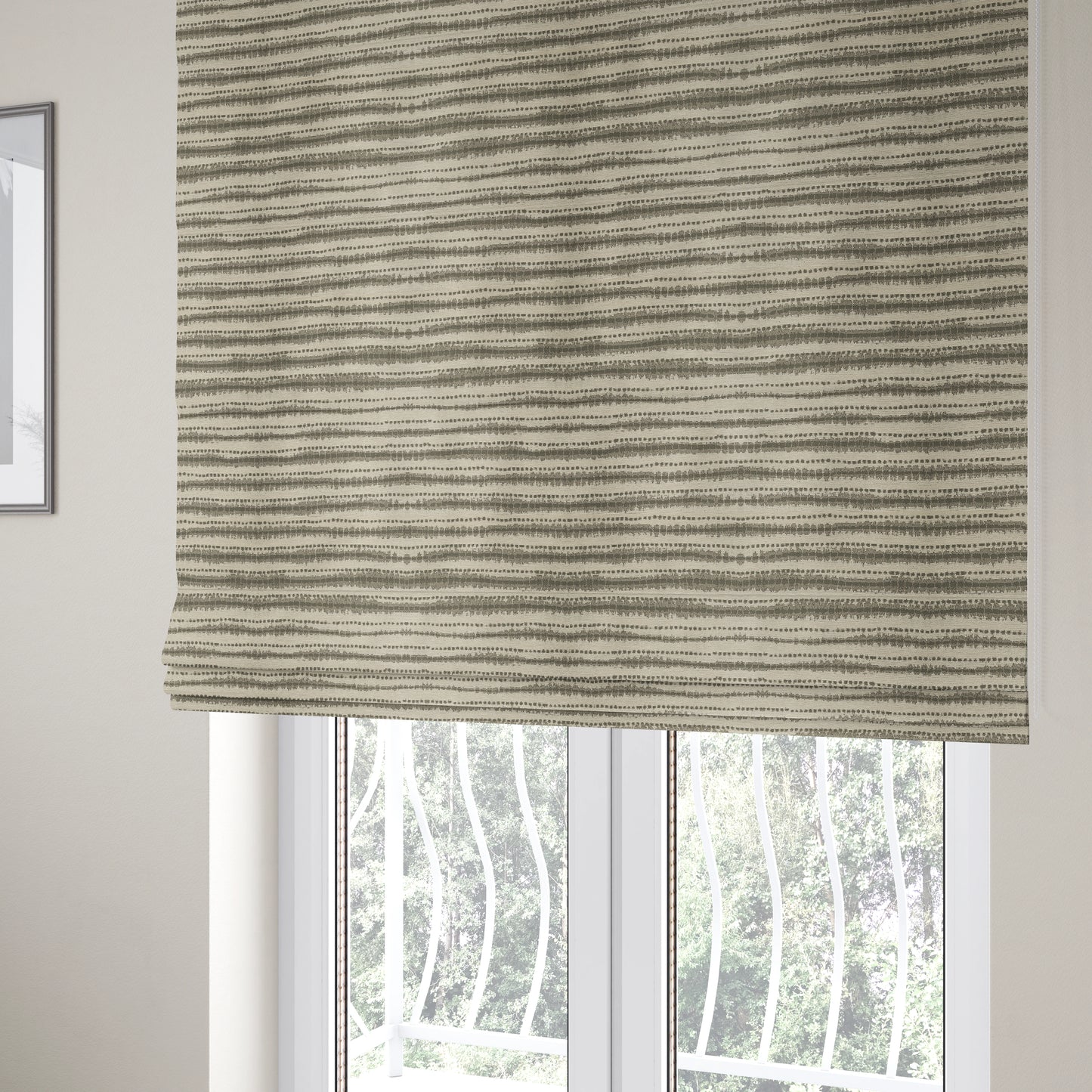 Designer Striped Pattern Cream Grey Colour Chenille Upholstery Fabric JO-21 - Roman Blinds