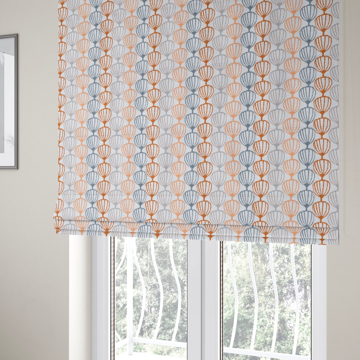 Orange Grey White Geometric Balloon Pattern Soft Chenille Upholstery Fabric JO-214 - Roman Blinds