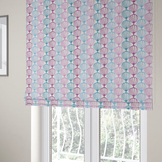 Purple Blue White Geometric Balloon Pattern Soft Chenille Upholstery Fabric JO-215 - Roman Blinds