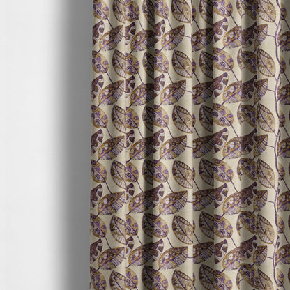 Purple Beige Coloured Floral Inspired Leaf Design Soft Chenille Upholstery Fabric JO-217 - Made To Measure Curtains