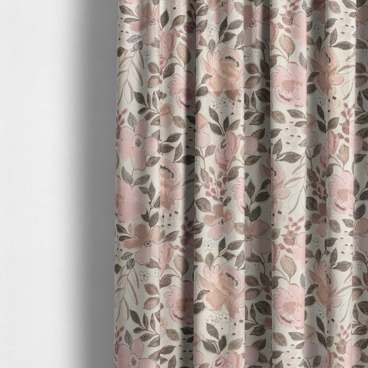 Natural With Pink Floral Theme Design Soft Chenille Upholstery Fabric JO-218 - Roman Blinds