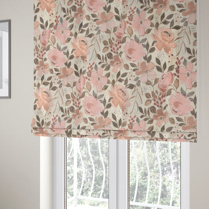 Natural With Pink Floral Theme Design Soft Chenille Upholstery Fabric JO-218 - Made To Measure Curtains