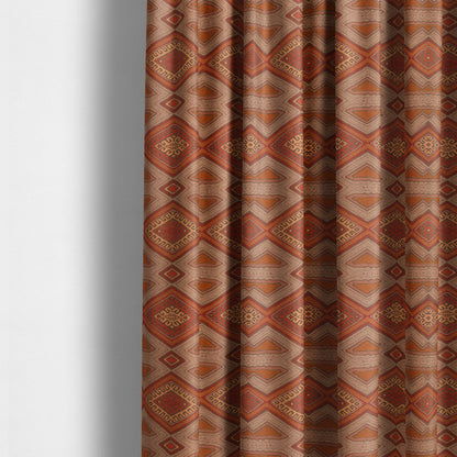 Brown Orange Red Colour Kilim Aztec Geometric Design Soft Chenille Upholstery Fabric JO-219 - Made To Measure Curtains