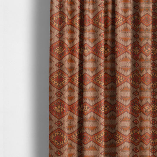 Brown Orange Red Colour Kilim Aztec Geometric Design Soft Chenille Upholstery Fabric JO-219 - Made To Measure Curtains