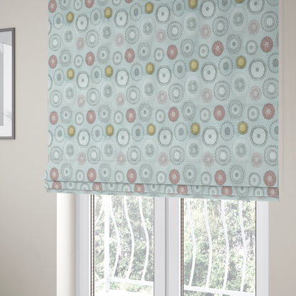 Blue Yellow Pink Coloured Round Medallion Inspired Design Soft Chenille Upholstery Fabric JO-22 - Roman Blinds