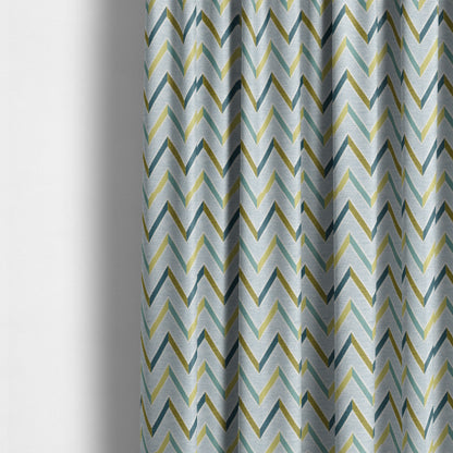 White Teal Green Chevron Stripe Design Soft Chenille Upholstery Fabric JO-221 - Made To Measure Curtains