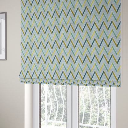 White Teal Green Chevron Stripe Design Soft Chenille Upholstery Fabric JO-221 - Roman Blinds