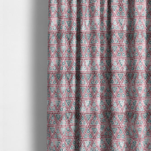 Pink White Blue Balanced Shapes Design Soft Chenille Upholstery Fabric JO-225 - Made To Measure Curtains