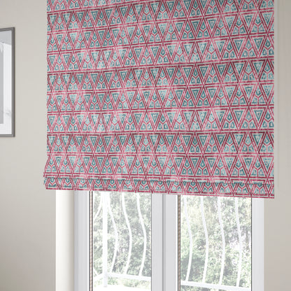 Pink White Blue Balanced Shapes Design Soft Chenille Upholstery Fabric JO-225 - Roman BlindsPink White Blue Balanced Shapes Design Soft Chenille Upholstery Fabric JO-225 - Roman Blinds