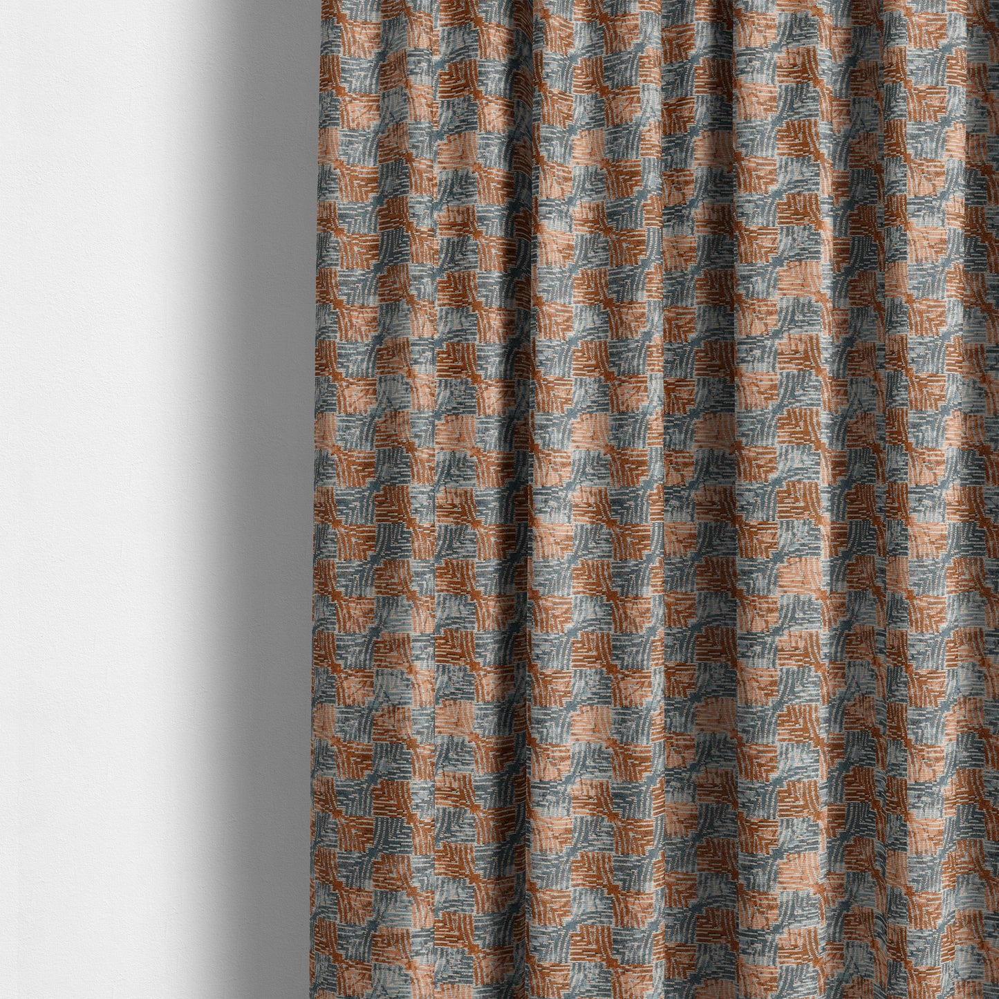 Blue Orange Checker Balanced Design Soft Chenille Upholstery Fabric JO-226 - Made To Measure Curtains