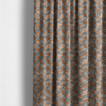 Blue Orange Checker Balanced Design Soft Chenille Upholstery Fabric JO-226 - Made To Measure Curtains