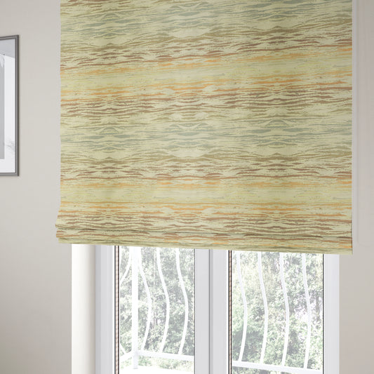 Sunset Look Thin Airbrush Stroke Stripe Pattern Green Aqua Blue Orange Chenille Upholstery Fabric JO-23 - Roman Blinds