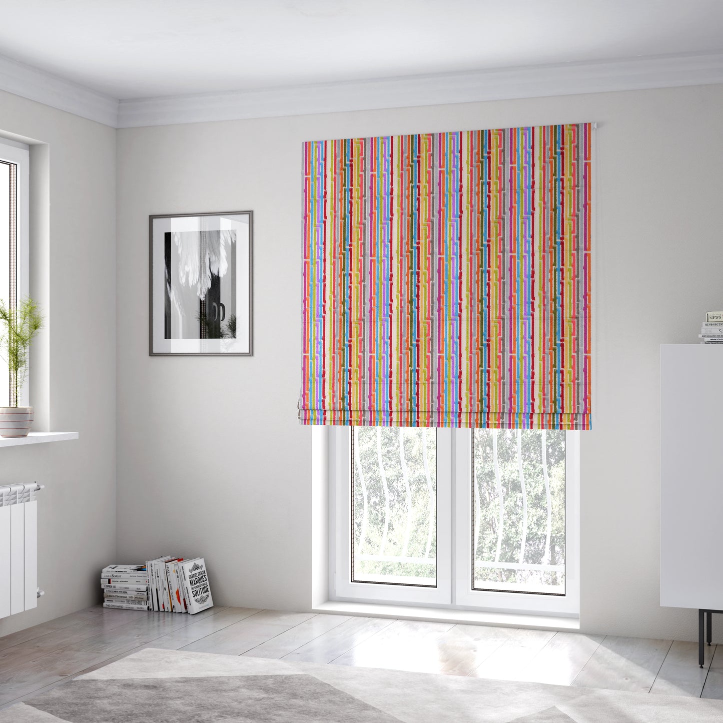 Amazilia Velvet Collection Multi Coloured Geometric Line Striped Designer Pattern Soft Velvet Upholstery Fabric JO-231 - Roman Blinds