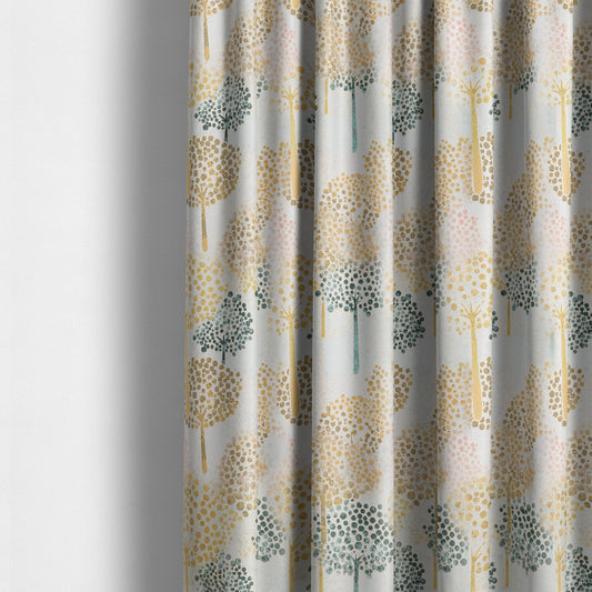 White Yellow Pink Blue Colours Tree Design Soft Chenille Upholstery Fabric JO-235 - Made To Measure Curtains